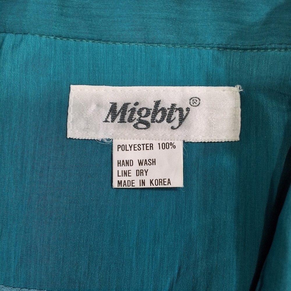 Mighty~VTG 80s Women's Bomber Jacket~Bold Teal Blue~Embroidered Gold~Eclectic - Picture 2 of 6